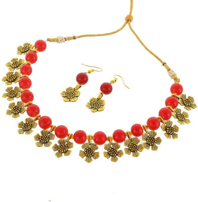 Zcarina Alloy Gold-plated Red Jewellery Set(Pack of 1)