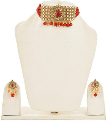 Zcarina Alloy Gold-plated Red Jewellery Set(Pack of 1)