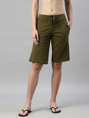 Enamor Solid Women Green Basic Shorts