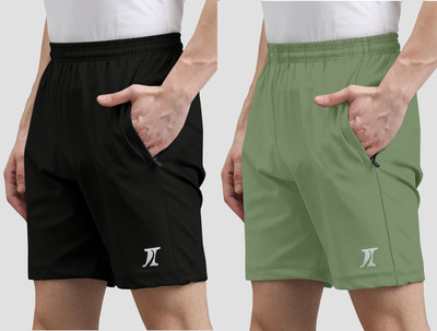 INDICLUB Solid Men Black, Light Green Casual Shorts