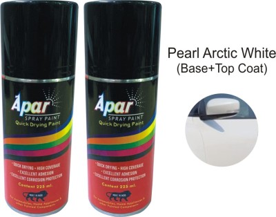 apar Touch Up Spray Paint Maruti Suzuki PEARL ARCTIC WHITE BASE COAT - 225 ml and PEARL TOP COAT-225 ml, For White Spray Paint 450 ml(Pack of 2)