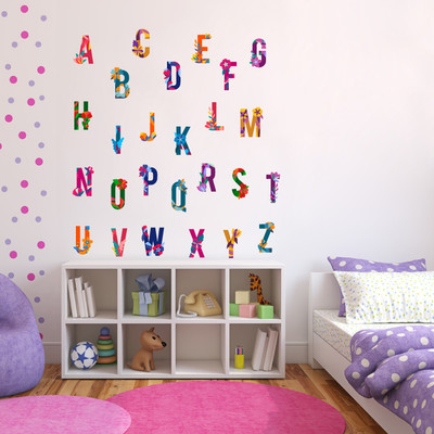 sp decals 58 cm abstract decorative colourful abcd alphabate wall sticker Self Adhesive Sticker(Pack of 1)