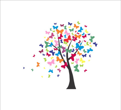 K2A Studio 99 cm beautiful tree with multicolour butterflies leaves wall sticker Self Adhesive Sticker(Pack of 1)