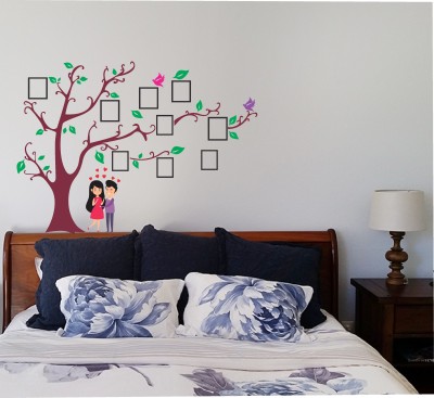 Crown Decals 75 cm beautiful couple under the photo frame tree wall sticker Self Adhesive Sticker(Pack of 1)