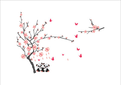 K2A Studio 100 cm cute baby pandas sitting under the tree wall sticker Self Adhesive Sticker(Pack of 1)