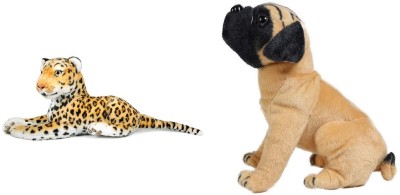 Kraftix Combo Of Leopard (40cm) & PugDog (24cm) Stuffed Plush Soft Toy KSTLEOPARD40PUG40  - 40.02 cm(Multicolor)