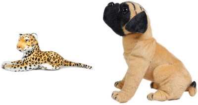 Kraftix Combo Of Leopard (40cm) & PugDog (31cm) Stuffed Plush Soft Toy KSTLEOPARD40PUG50  - 40.03 cm(Multicolor)