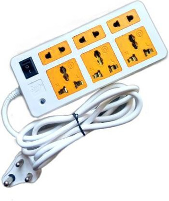 Sanhan ELECTRIC BOARD POWER STRIP SURGE PROTECTOR MULTI PLUG 6 sockets with 2m wire 6  Socket Extension Boards(White, Orange, 2 m)