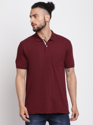 CANTABIL Solid Men Polo Neck Maroon T-Shirt