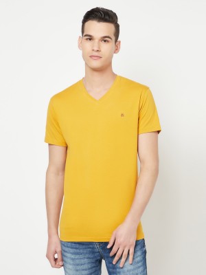 CRIMSOUNE CLUB Solid Men V Neck Yellow T-Shirt