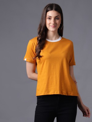 THE EG STORE Solid Women Round Neck Yellow T-Shirt