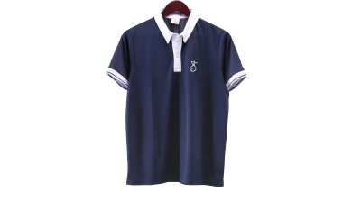 Clutch72 Solid Men Polo Neck Navy Blue T-Shirt