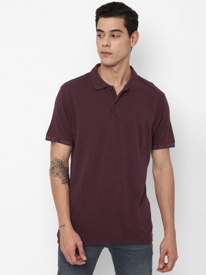 FOREVER 21 Solid Men Polo Neck Maroon T-Shirt