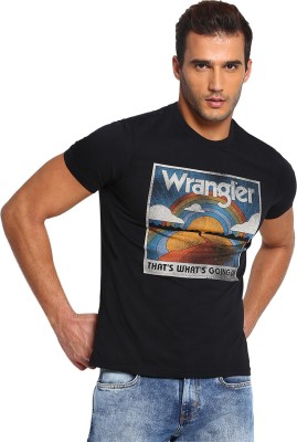 Wrangler Graphic Print Men Round Neck Black T-Shirt