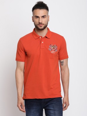 CANTABIL Solid Men Polo Neck Orange T-Shirt