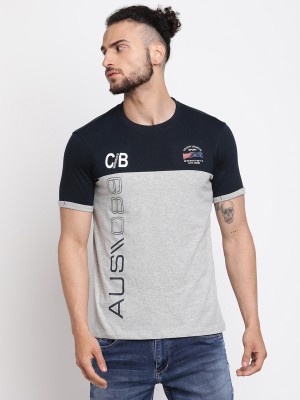 CANTABIL Typography Men Round Neck Grey, Navy Blue T-Shirt