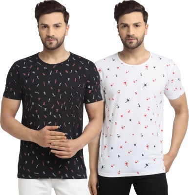 VIMAL JONNEY Printed Men Round Neck White, Black T-Shirt