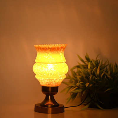 AFAST Stylish Table Lamp With Decorated Glass Shade, Round, LED Compatible Table Lamp(25 cm, Yellow)