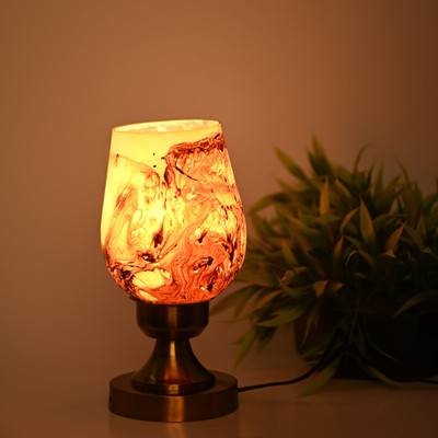 AFAST Stylish Table Lamp With Decorated Glass Shade, Round, LED Compatible Table Lamp(25 cm, Brown, Gold)