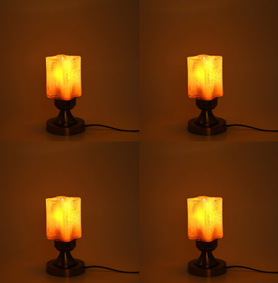 AFAST Stylish Table Lamp With Decorated Glass Shade, Round, LED Compatible,(Pack Of 4) Table Lamp(23 cm, Yellow, Gold)