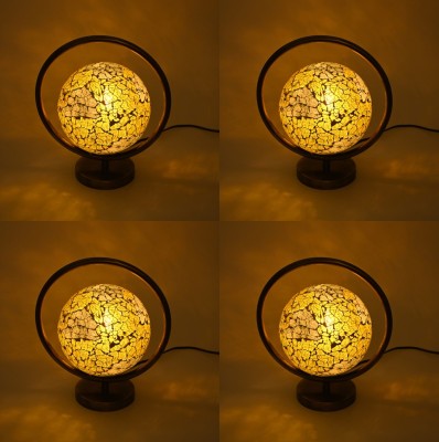 1st Time Decorative Round Metal Mosaic Table Lamp With Decorative Colorful Glass Shade Table Lamp(26 cm, Yellow, Gold)