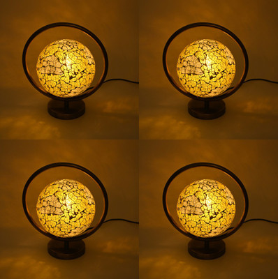 1st Time Decorative Round Metal Mosaic Table Lamp With Decorative Colorful Glass Shade Table Lamp(26 cm, Yellow, Gold)