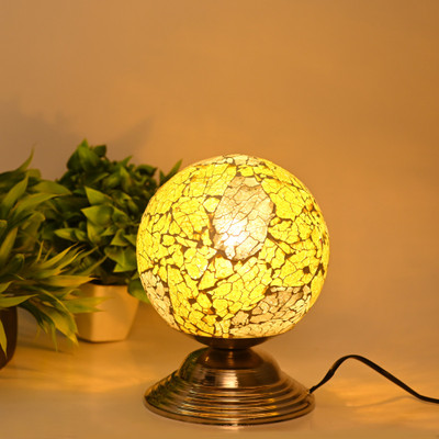 1st Time Oval Shape Table Lamp Of Decorative Shade, Yellow, Gold, Pack Of 1 Table Lamp(21.5 cm, Yellow, Gold)