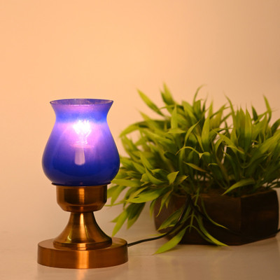 AFAST Stylish Table Lamp With Decorated Glass Shade, Round, LED Compatible Table Lamp(25 cm, Blue)