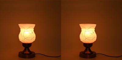 AFAST Stylish Table Lamp With Decorated Glass Shade, Round, LED Compatible,(Pack Of 2) Table Lamp(25 cm, Pink)