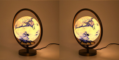 AFAST Designer Lighting Effects Round Table Lamp, (Pack Of 2) Table Lamp(26 cm, Blue, Gold)