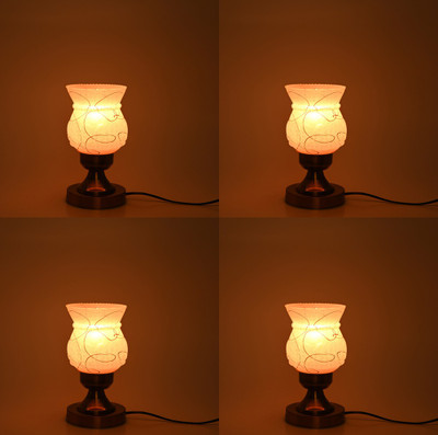 AFAST Stylish Table Lamp With Decorated Glass Shade, Round, LED Compatible,(Pack Of 4) Table Lamp(25 cm, Pink)