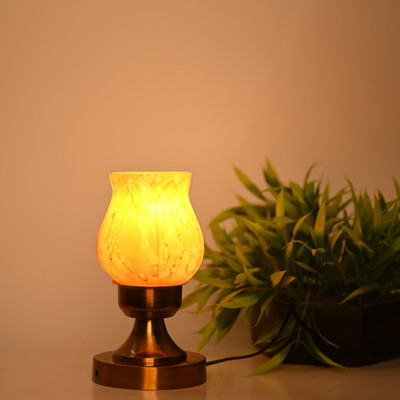 AFAST Stylish Table Lamp With Decorated Glass Shade, Round, LED Compatible Table Lamp(25 cm, Gold)