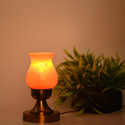 AFAST Stylish Table Lamp With Decorated Glass Shade, Round, LED Compatible Table Lamp(25 cm, Gold)