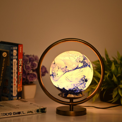 AFAST Designer Lighting Effects Round Table Lamp Table Lamp(26 cm, Blue, Gold)