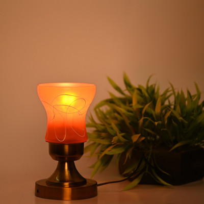 AFAST Stylish Table Lamp With Decorated Glass Shade, Round, LED Compatible Table Lamp(25 cm, Orange)