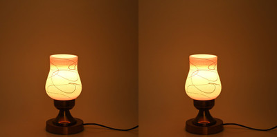 AFAST Stylish Table Lamp With Decorated Glass Shade, Round, LED Compatible,(Pack Of 2) Table Lamp(25 cm, White, Orange)