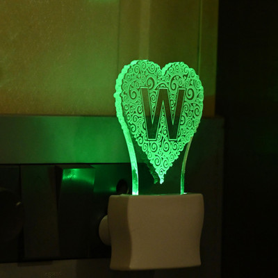 1st Time 3D Illusion Effect Dill Alphabet (W) Night Lamp(10 cm, Dark Green)
