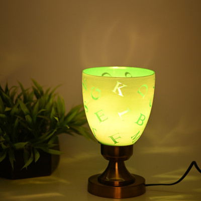 AFAST Stylish Table Lamp With Decorated Glass Shade, Round, LED Compatible Table Lamp(25 cm, Grey, Green)