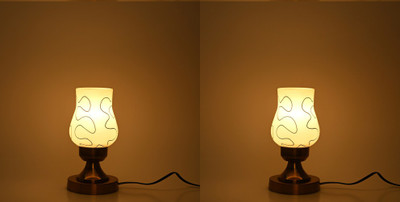 AFAST Stylish Table Lamp With Decorated Glass Shade, Round, LED Compatible,(Pack Of 2) Table Lamp(25 cm, White)
