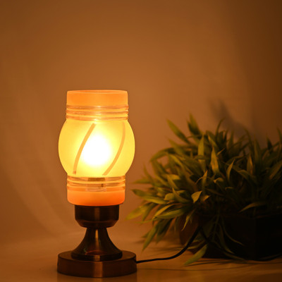 AFAST Stylish Table Lamp With Decorated Glass Shade, Round, LED Compatible Table Lamp(27 cm, Yellow)