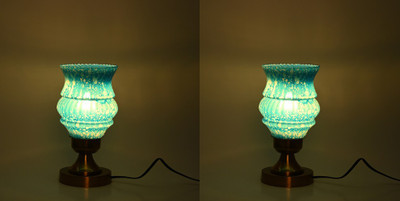 AFAST Stylish Table Lamp With Decorated Glass Shade, Round, LED Compatible,(Pack Of 2) Table Lamp(25 cm, Blue)
