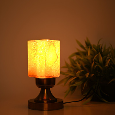 AFAST Stylish Table Lamp With Decorated Glass Shade, Round, LED Compatible Table Lamp(23 cm, Yellow, Gold)