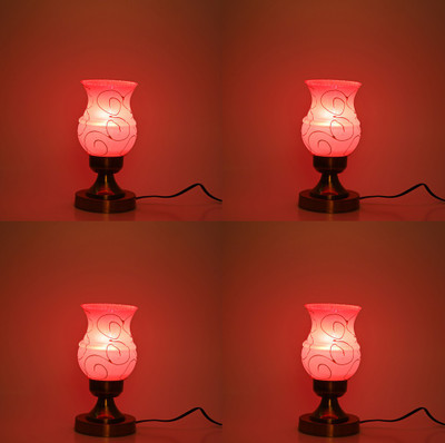 AFAST Stylish Table Lamp With Decorated Glass Shade, Round, LED Compatible,(Pack Of 4) Table Lamp(25 cm, Pink)