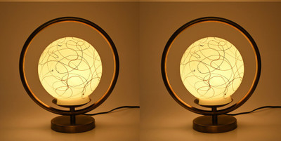 AFAST Designer Lighting Effects Round Table Lamp, (Pack Of 2) Table Lamp(26 cm, White)