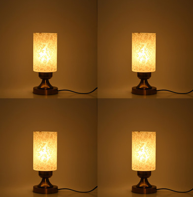 AFAST Stylish Table Lamp With Decorated Glass Shade, Round, LED Compatible,(Pack Of 4) Table Lamp(27 cm, White)