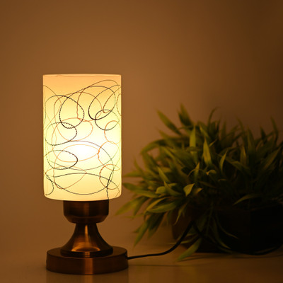 AFAST Stylish Table Lamp With Decorated Glass Shade, Round, LED Compatible Table Lamp(27 cm, White)