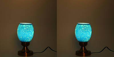 AFAST Stylish Table Lamp With Decorated Glass Shade, Round, LED Compatible,(Pack Of 2) Table Lamp(23 cm, Light Blue)