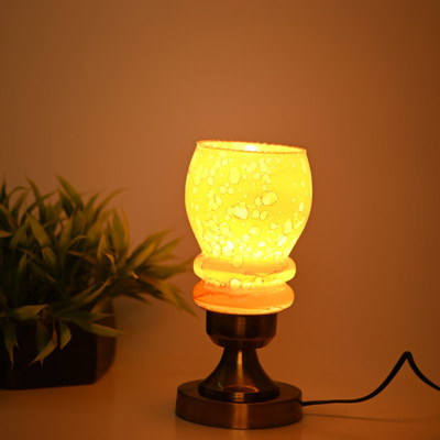 AFAST Stylish Table Lamp With Decorated Glass Shade, Round, LED Compatible Table Lamp(25 cm, Yellow)