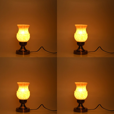AFAST Stylish Table Lamp With Decorated Glass Shade, Round, LED Compatible,(Pack Of 4) Table Lamp(25 cm, Yellow)