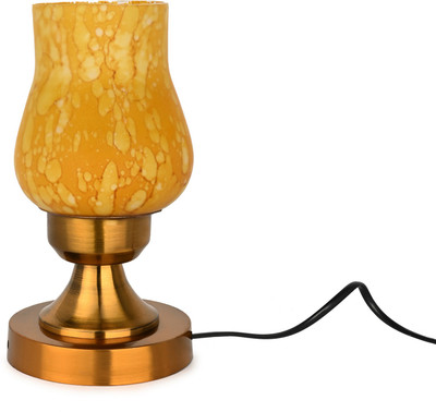 AFAST Stylish Table Lamp With Decorated Glass Shade, Round, LED Compatible,(Pack Of 2) Table Lamp(25 cm, Yellow)